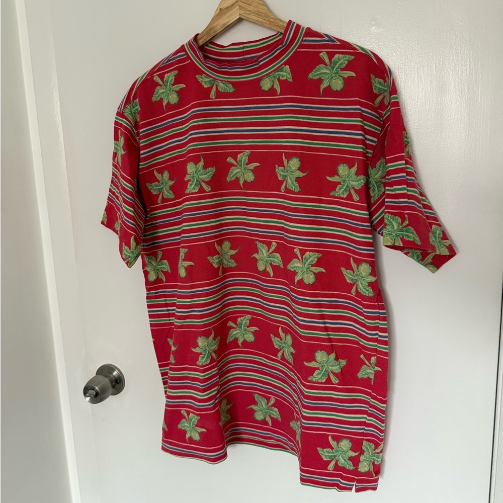 Blue Family Striped Hawaiian Shirt Size L